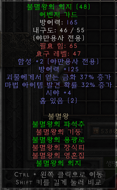 D2R 아이템 불멸왕의 의지 어벤저 가드 옵션 화면